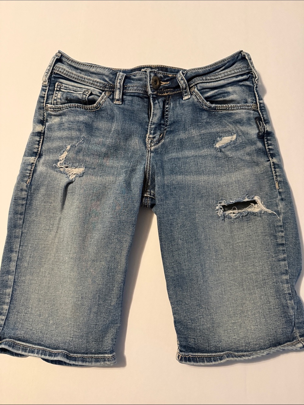 Silver Jeans Light Blue Distressed Denim Bermuda Shorts